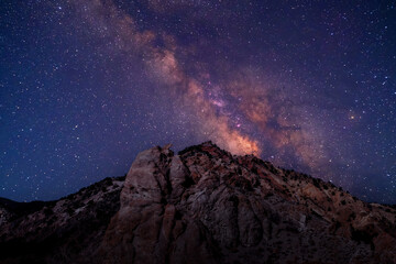 view from road trip at night sky and landscape of red sandstone