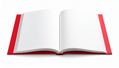 Open book with blank white pages and red cover placed on a clean white surface