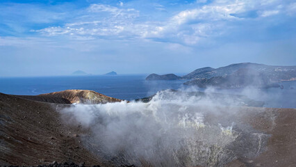 The volcano stromboli belongs to the archipelago of the aeolian islands. Picturesque view of volcano Stromboli in Italy. Stromboli is one of the most active volcanoes in the world