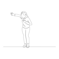 One continuous line drawing concept of woman heart attack, for shortness of breath, very strong emotion