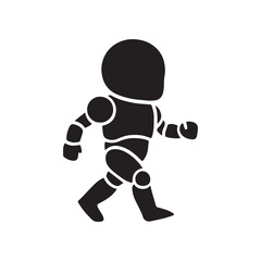 Black silhouette of walking robot character with articulated joints