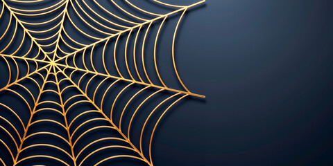 Minimalist spiderweb with golden lines on a dark blue background