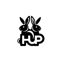 Two black rabbits forming the letter hup logo design