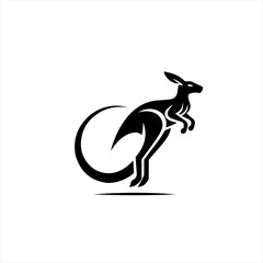 Stylized black kangaroo leaping with a curved tail on white background