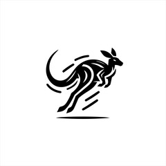 Stylized black silhouette of a kangaroo in motion on a white background