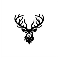 Stylized black deer head silhouette with antlers on white background