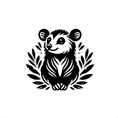 Cute black and white cartoon badger with leaves emblem