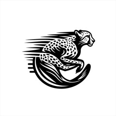 Dynamic black and white cheetah in motion logo design