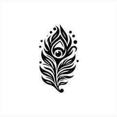 Stylized black peacock feather with eye symbol and dots