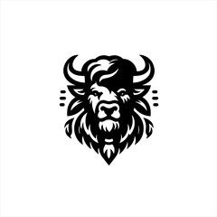 Obraz premium Black and white illustration of a fierce buffalo head logo
