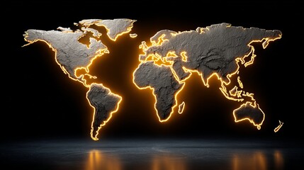 Illuminated World Map with Glowing Continents