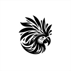 Fototapeta premium Stylized black parrot head with crest on white background