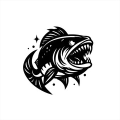 Aggressive piranha fish with sharp teeth and open mouth illustration