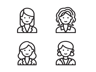 Stylish Career Women Icon Collection Outline Vector Minimal Line Art