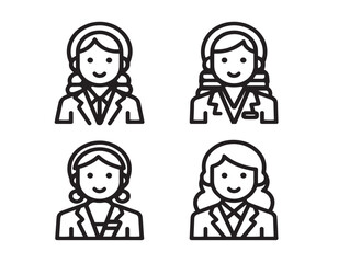 Professional Career Women Icon Pack Minimal Line Art Vector