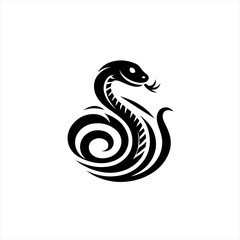 Naklejka premium Stylized black snake illustration with tribal design elements