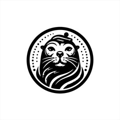 Stylized black and white seal logo design
