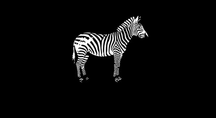 Fototapeta premium Striking zebra standing calmly, showcasing its unique striped pattern in a minimalist black and white design, ideal for branding and creative projects