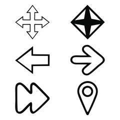 Collection of six distinct navigation and directional arrow icons for user interface design and web applications