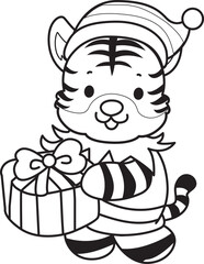 Coloring book of cute tiger character vector clip art for children.  