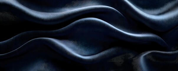 Obraz premium Close up shot of dark blue fabric with wavy patterns and subtle texture illuminated by soft light