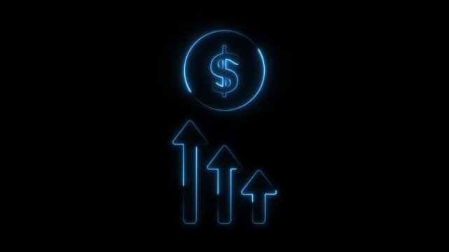 Abstract neon glowing increase-cost icon isolated on black background. HD Video motion graphic .