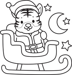 Coloring book of cute tiger character vector clip art for children.  