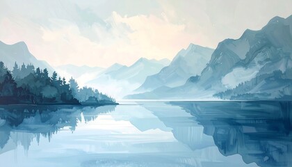 Misty mountain lake landscape