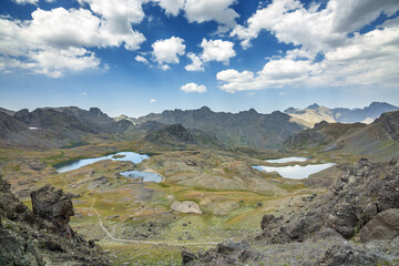 mountain landscape with lake and mountains