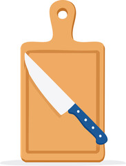 A kitchen knife on a wooden cutting board. An isolated, simple vector icon for concepts of cooking, food preparation, and recipes. Generative AI