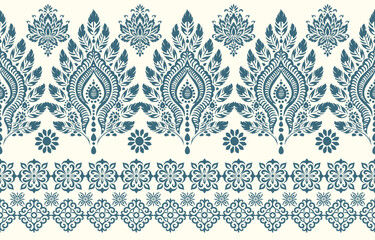 floral pattern vintage ethnic modern embroidery texture boho design vector illustration hand drawn pink flower motif branches leaves wallpaper seamless background border.