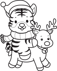 Coloring book of cute tiger character vector clip art for children.  