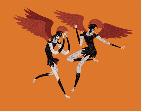 phobos and deimos gods in greek amphora style