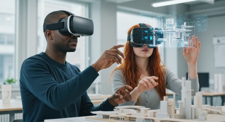 Innovative virtual reality experience office space digital interaction collaborative environment engaged viewpoint