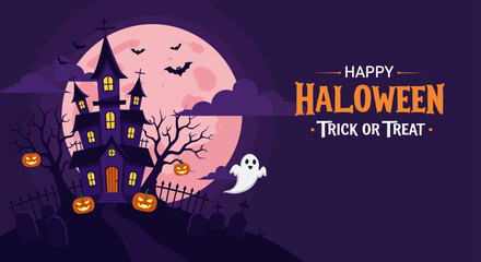 Vector happy halloween trick or treat banner