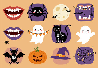A collection of halloween elements, vector illustration