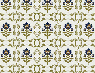 Unique botanical Mughal repeat pattern