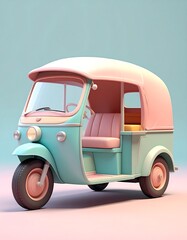 Pastel-colored cartoon tuk-tuk