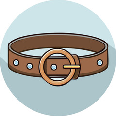 A simple illustration of a brown leather belt with a round, golden buckle. A vector icon for fashion and clothing accessories. Generative AI