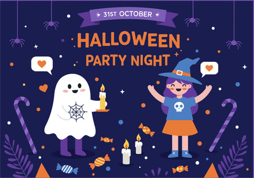 Happy halloween party night in 31st october, vector banner design - Powered by Adobe