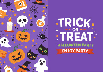 Banner invitation halloween party with trick or treat theme, vector illustration