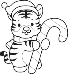 Coloring book of cute tiger character vector clip art for children.  