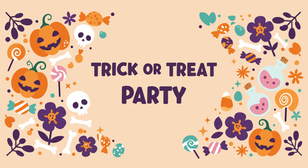 Vector banner trick or treat party, celebrating halloween