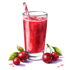 watercolor vector of Cherry Juice, isolated on a white background.