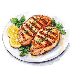 Chicken Steak, watercolor clipart vector, isolated on a white background.