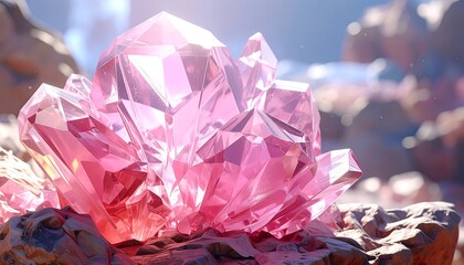 Pink crystal cluster on rock