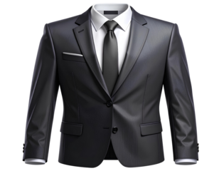 Classic Black Suit Jacket with White Shirt and Necktie, Identification Photo Style, Transparent Background