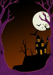Haunted House Night Halloween Scene background 