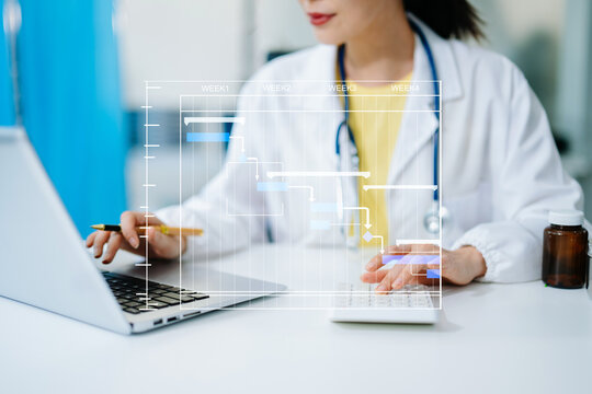 Asian female doctor showing X-ray report on clipboard during online consultation. Concept of telemedicine, healthcare innovation, diagnosis