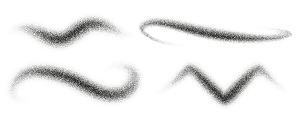 Noise spray wavy gradient shapes. Charcoal splashes, grain effect. Dot dissolve texture. Black stipple vector pattern
